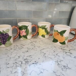 Set 4 Mugs~ Vintage Lord & Taylor Fruit Themed Mugs Excellent Made in Japan